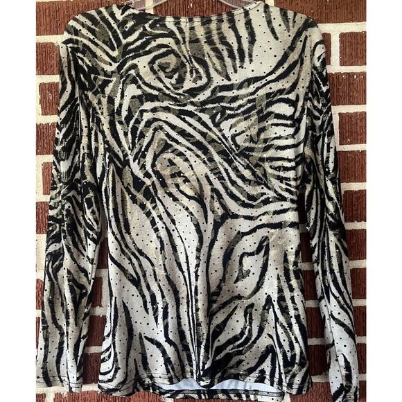 Reba Stretchy Animal Print Blouse with Black Sequins Size Large - Picture 2 of 4